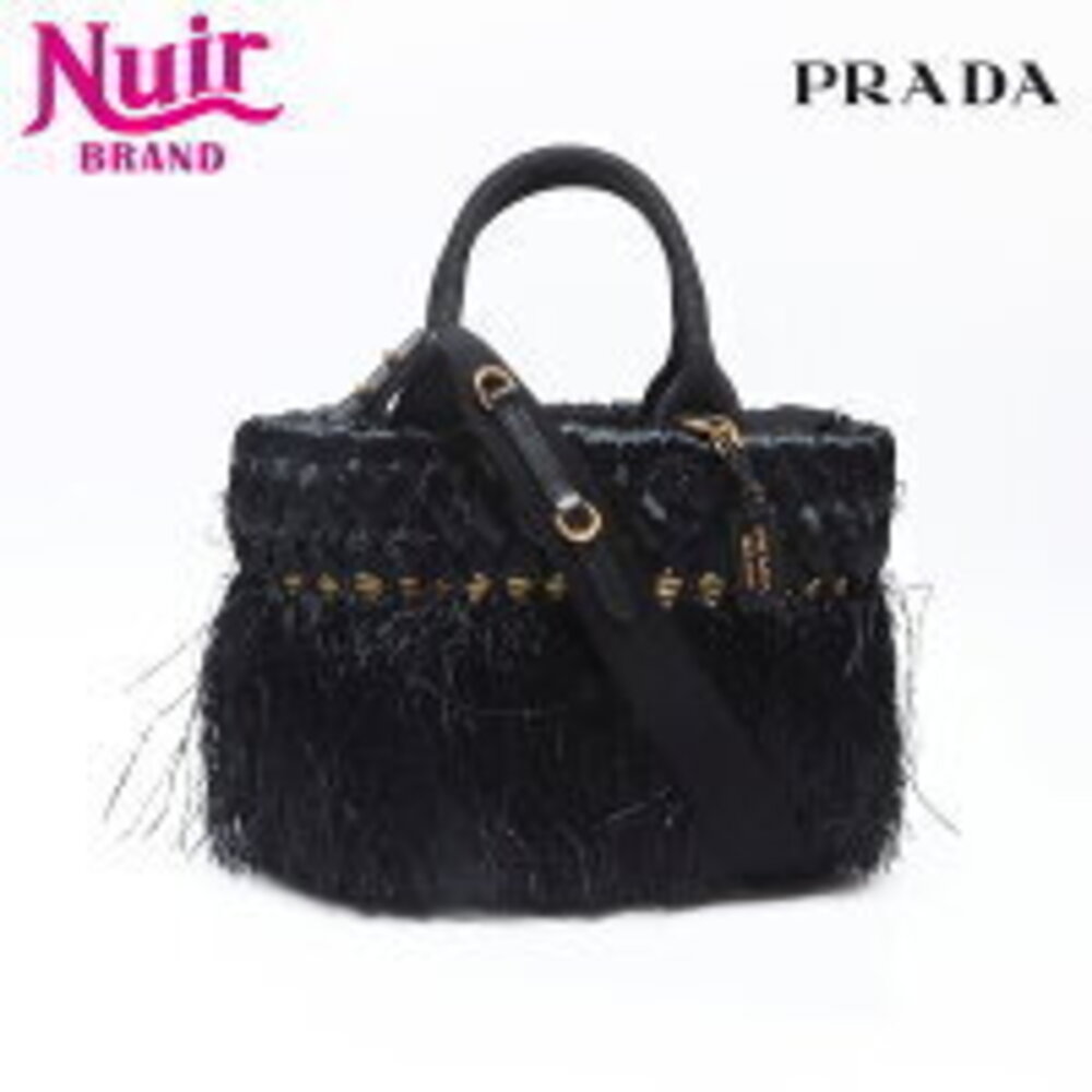Prada Straw Tan Handbag Black